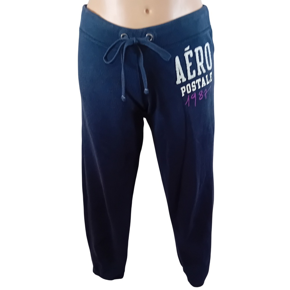 Y2K Aeropostale Navy Sweatpants Sequin Logo Embroidered Loungewear‎ Mcbling S